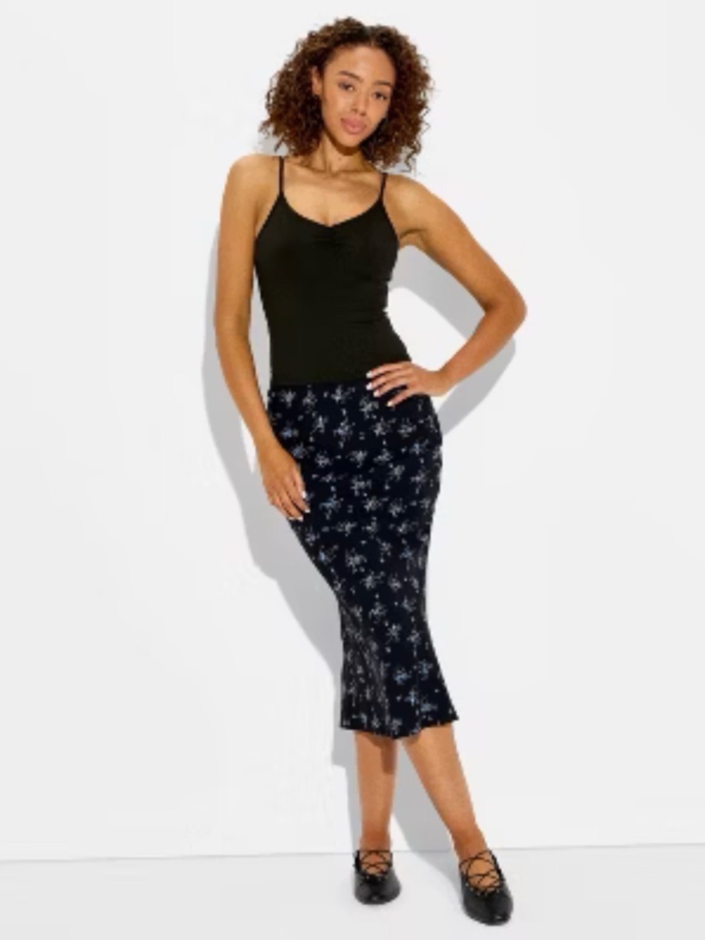 wild fable Black Floral Midi Slip Skirt